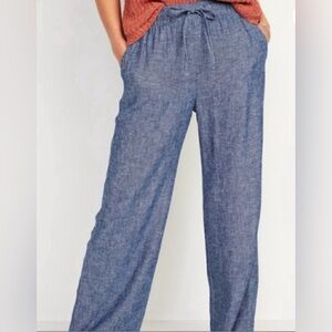Old Navy Women's Wide Leg Blue Linen Blend Pants